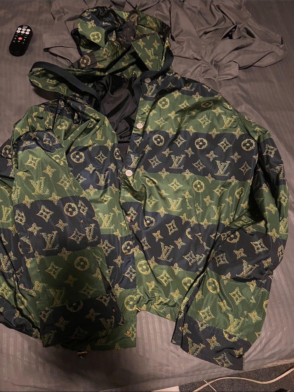 Louis Vuitton Green, Black & Gold Monogram Hooded Jacket